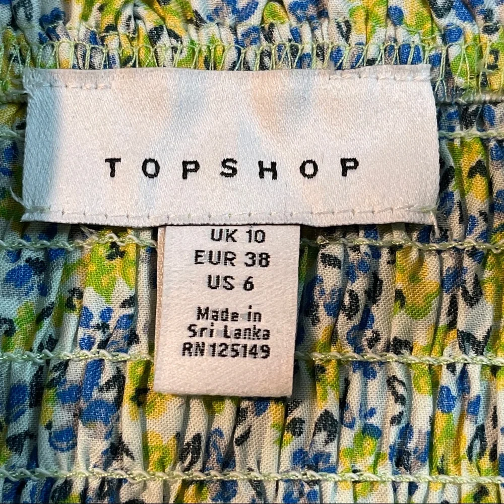 TOPSHOP Blue Yellow Smocked Tank Top Size 6 NWOT - Picture 3 of 6